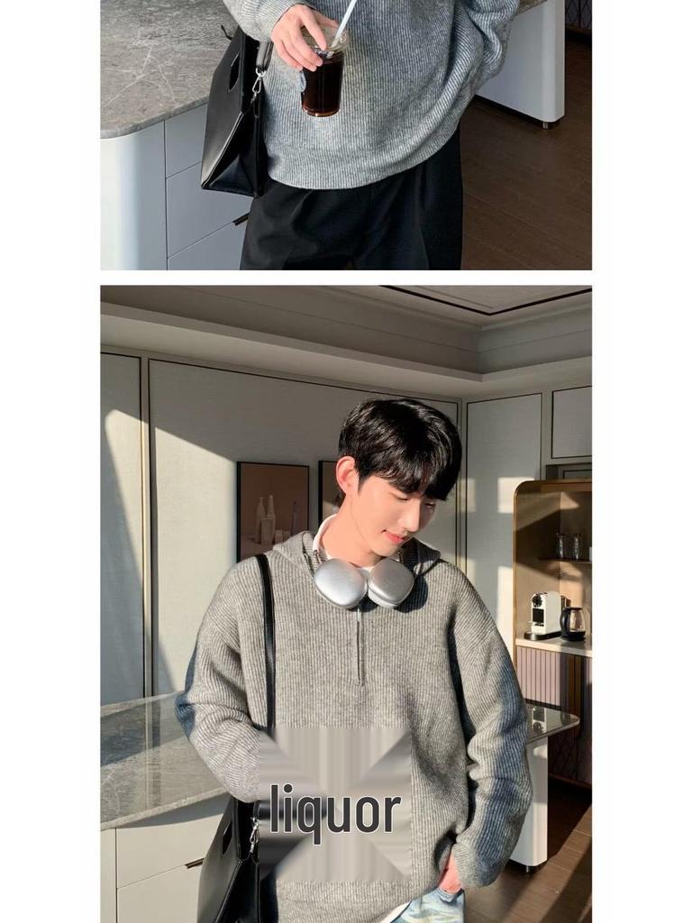Men's Retro Half-Zip Loose Knitted Hoodie (Autumn/Winter Collection)