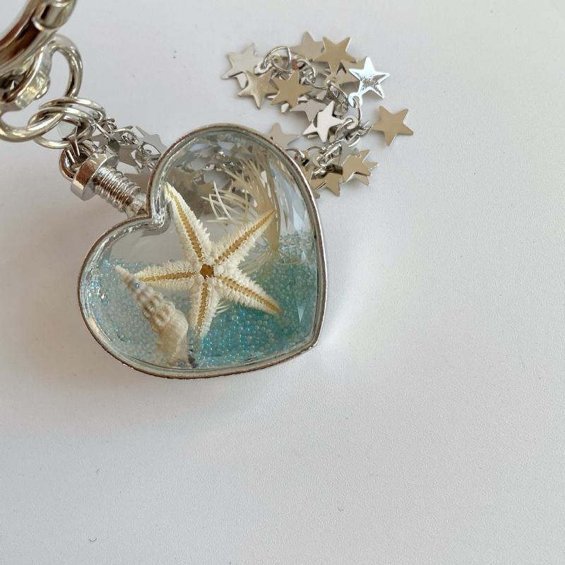 Y2K Style Summer Ocean Heart Keychain Ins Style Aesthetic Keyring Sweet Girly Keycord  Bag Pendant Gifts