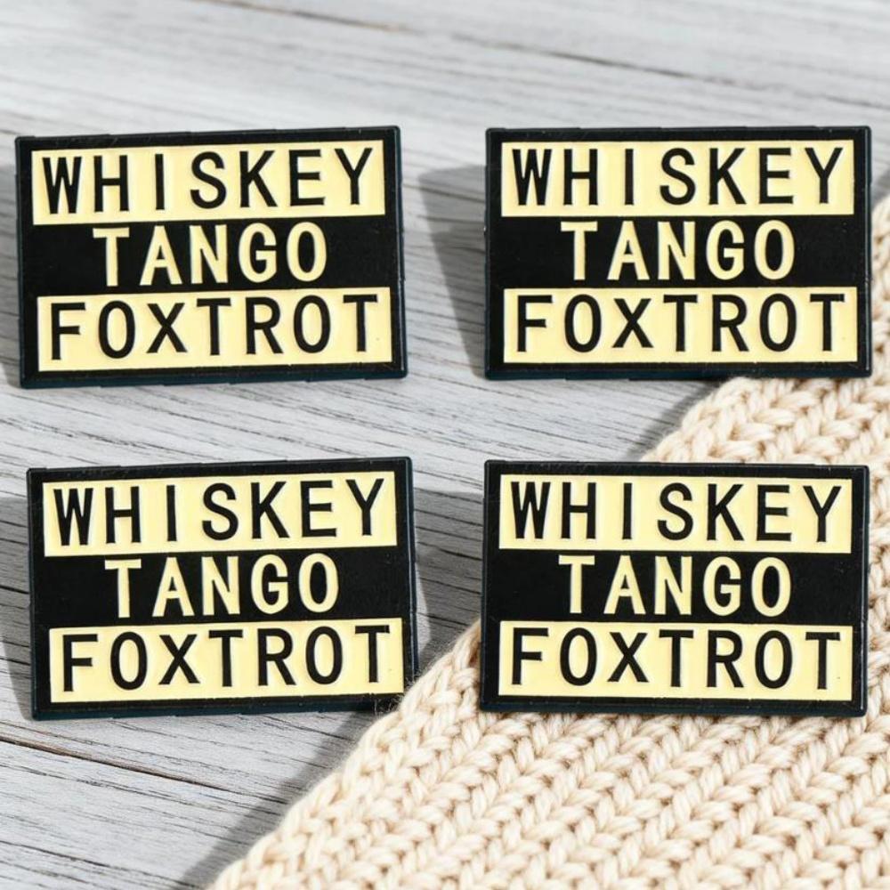 4pcs WHISKEY TANGO FOXTROT English Phrase Brooch Badge Waist Tightening Magic Tool Clothing Pants Accessories One Size чёрный