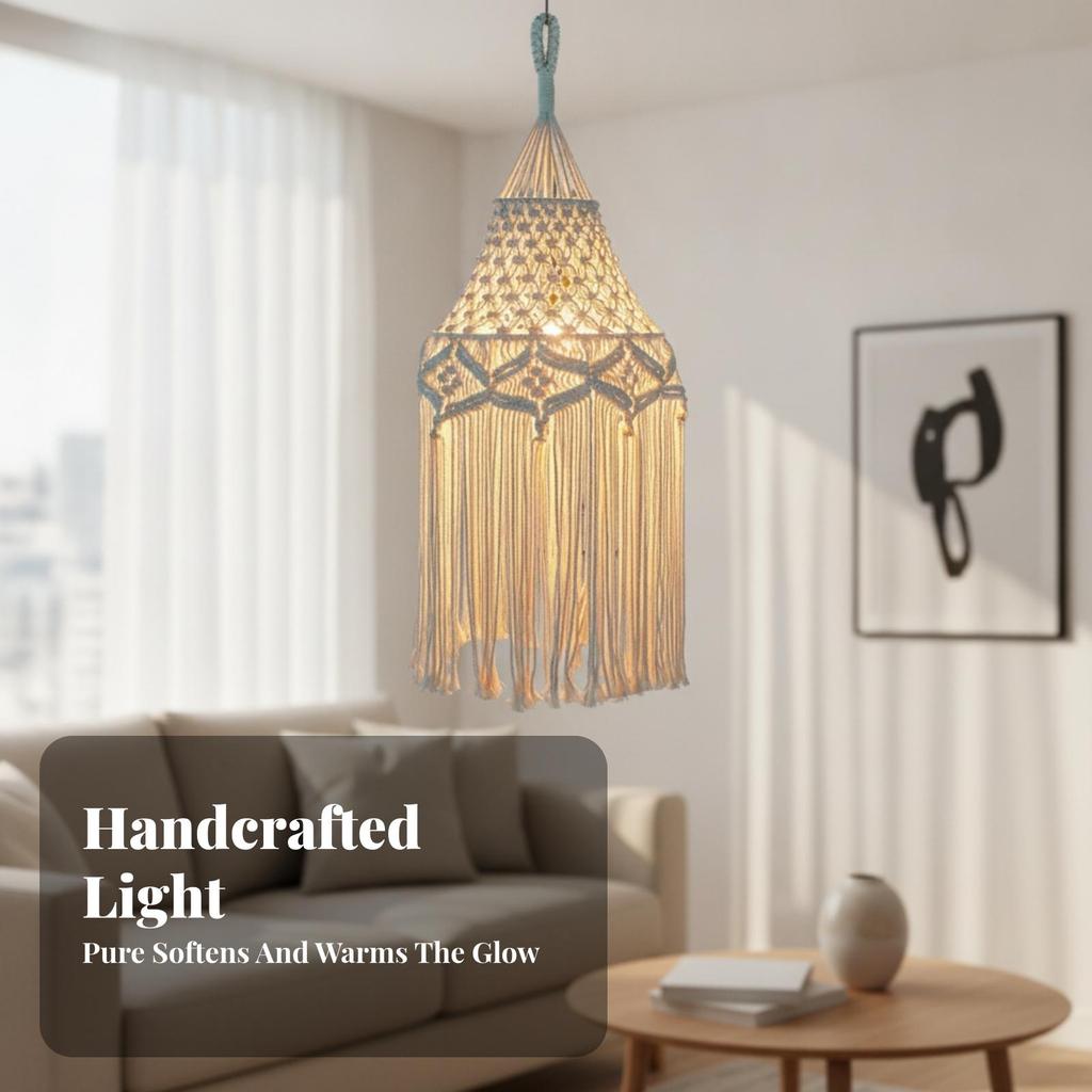 Macrame Lamp Shade Handwoven Boho Light Openwork for Bedroom, Reading Nook