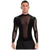 Mens Latin Dance Top Sheer Mesh Patchwork Shiny Rhinestone Mock Neck Long Sleeve T Shirt Stage Performance Blouse