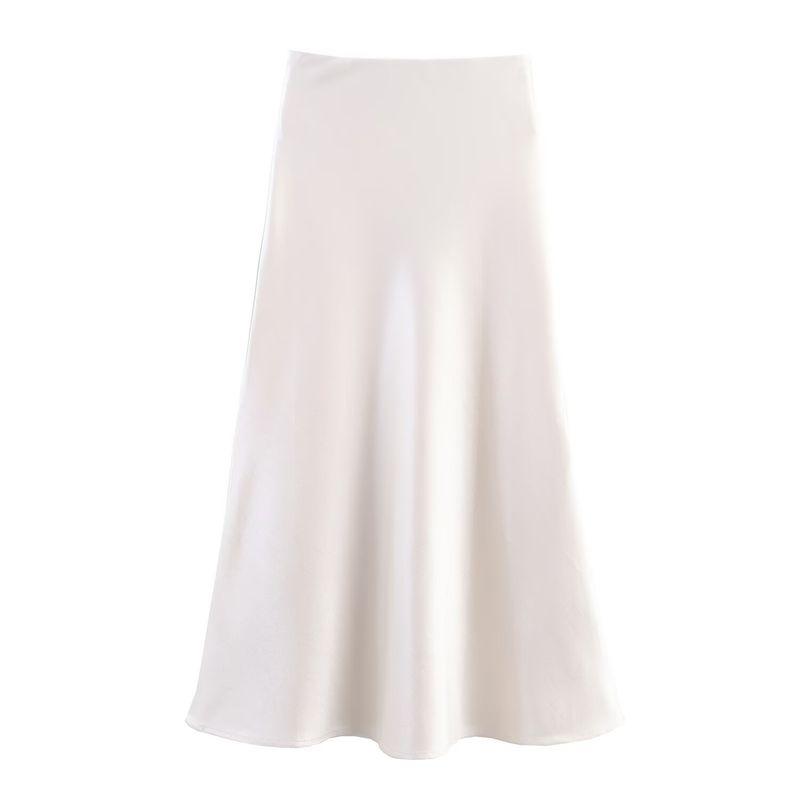 Kaslead New Women clothes Western Style Fashion Satin Thickened Composite Autumn and Winter Crisp Elastic Waist Skirt