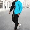 Men Black Cyan Brush Stroke Drip Gradient Print Long Sleeve Sweatshirt Jogger Pants Two Piece Suit