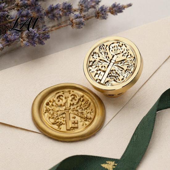 Gift Wrapping Wax Stamp Brass Seal Head Vintage Key Pattern Embossed Sealing Decorative Head for Envelope Journal Packaging Invitation Crafting