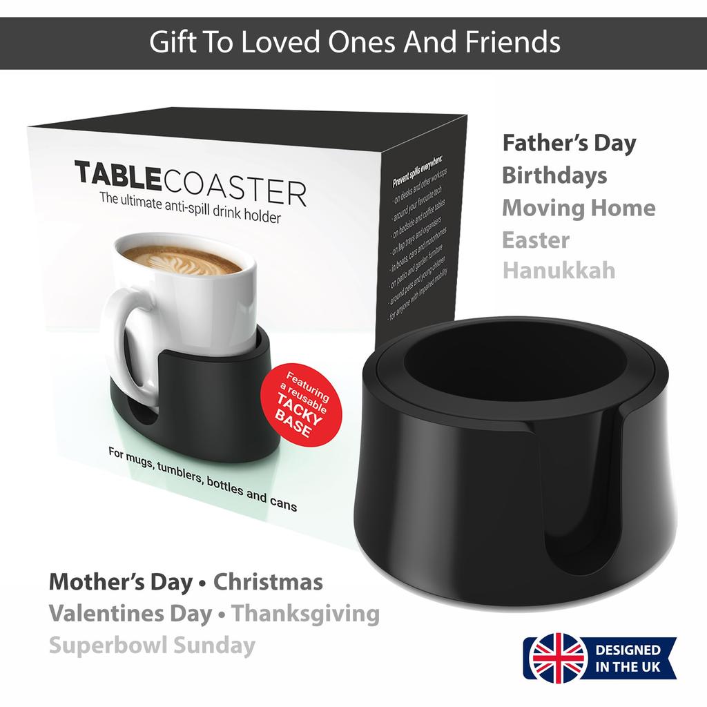 Drink Holder for TableCoaster Spill-proof Boats, Cars, Campers, Caravans, Tables, Etc. - (Black)