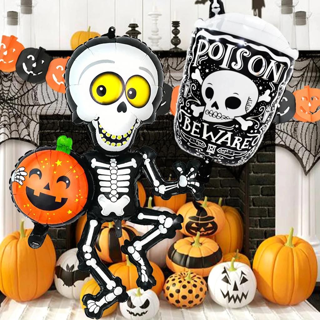 Halloween Party Decoration Cartoon Skull Pumpkin Ghost Design Aluminum Foil Balloons For Spooky Night Celebration
