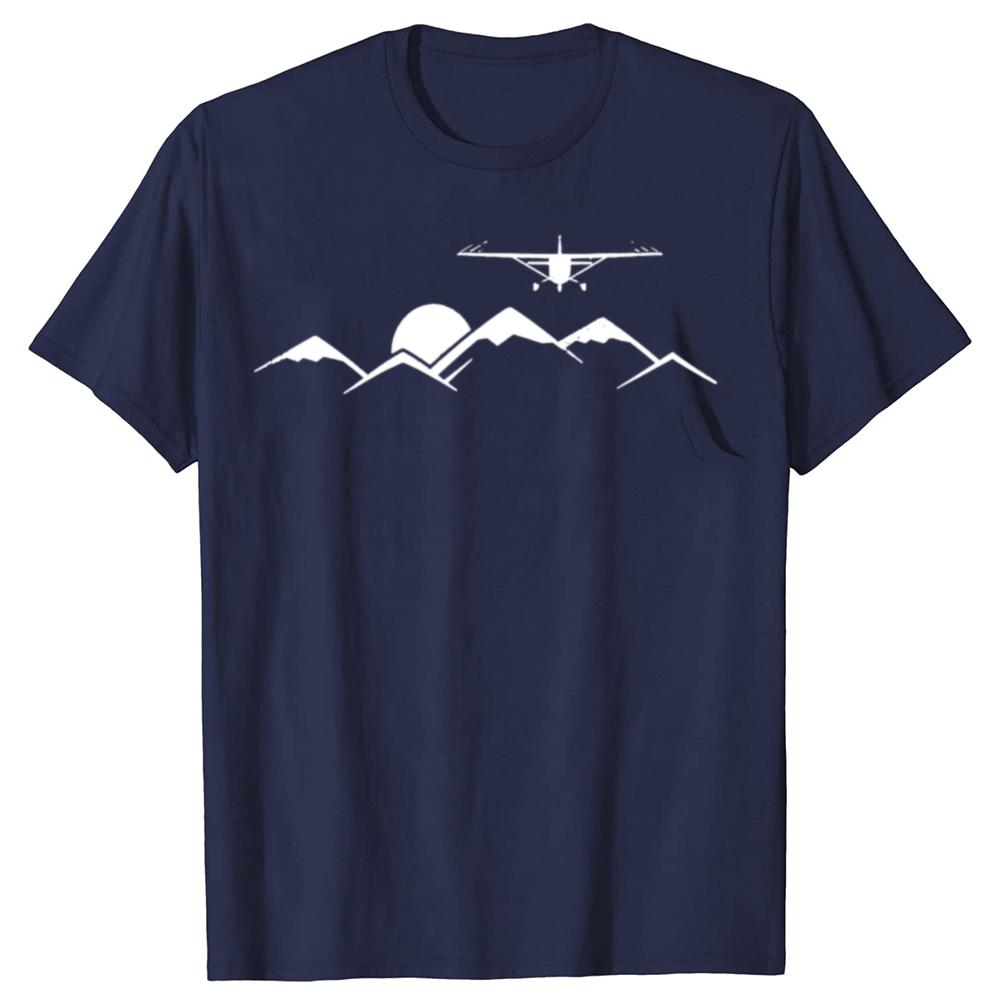 Lustiges Flugzeug über Bergen Geschenk für Piloten T-Shirts Herren Baumwolle Humor Streetwear T-Shirt Kurzarm Unisex Lockere Kleidung