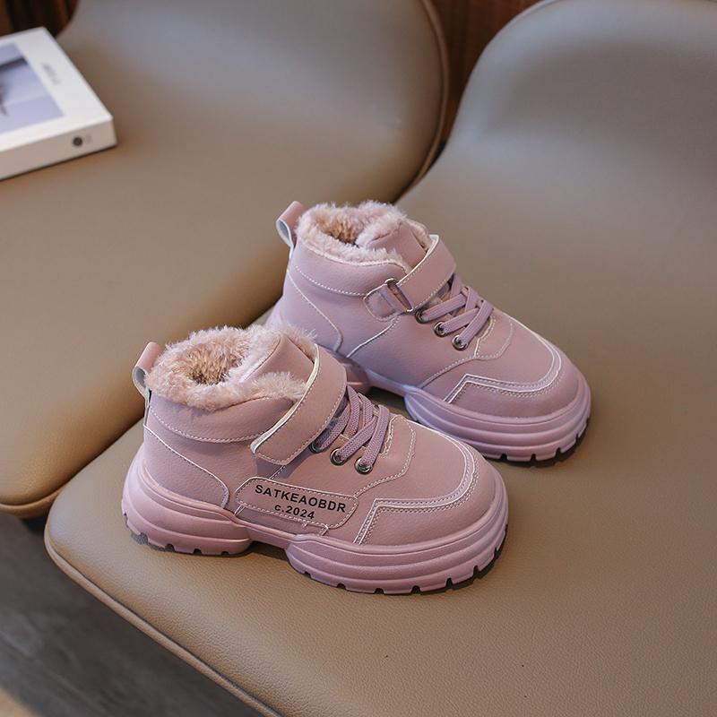 2024 New Girls Sneakers PU Hook & Loop Fashion Children Casual Shoes Drop Shipping Cotton Kids Sport Shoes Solid Color Boys Shoe