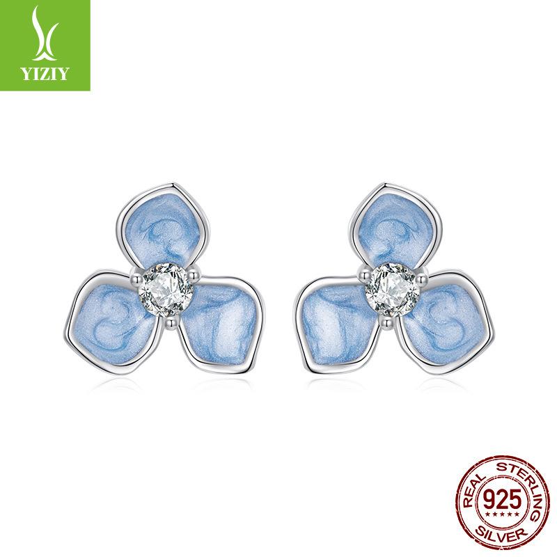 Dripping Oil Flower Stud Earrings Collection Mori Small Fresh S925 Sterling Silver Small Flower Stud Earrings