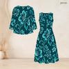 Women Plus Size White Floral Printed Two Piece Set Three Quarter Sleeve Cardigan Sleeveless Long Dress