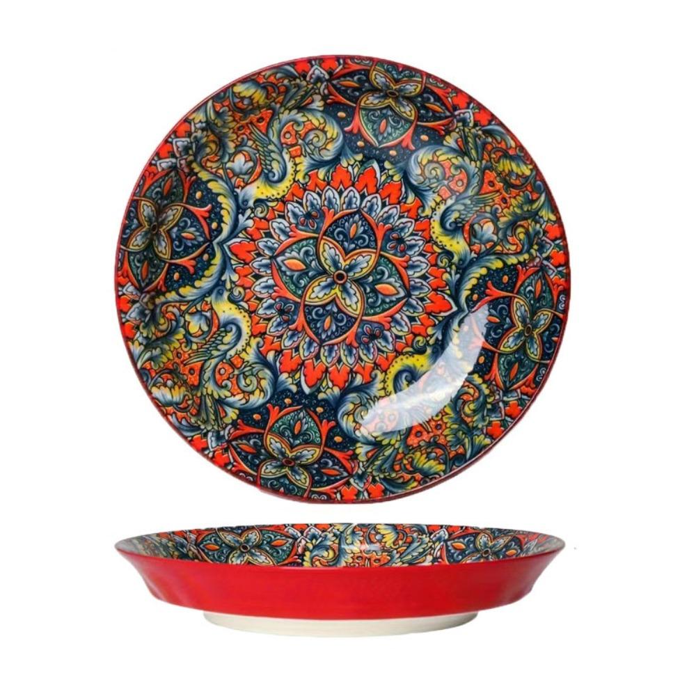 Colorful Dinner Plate Flower Pattern Meal Dish Household Bohemian Ceramic Plate  Housewarming Gift