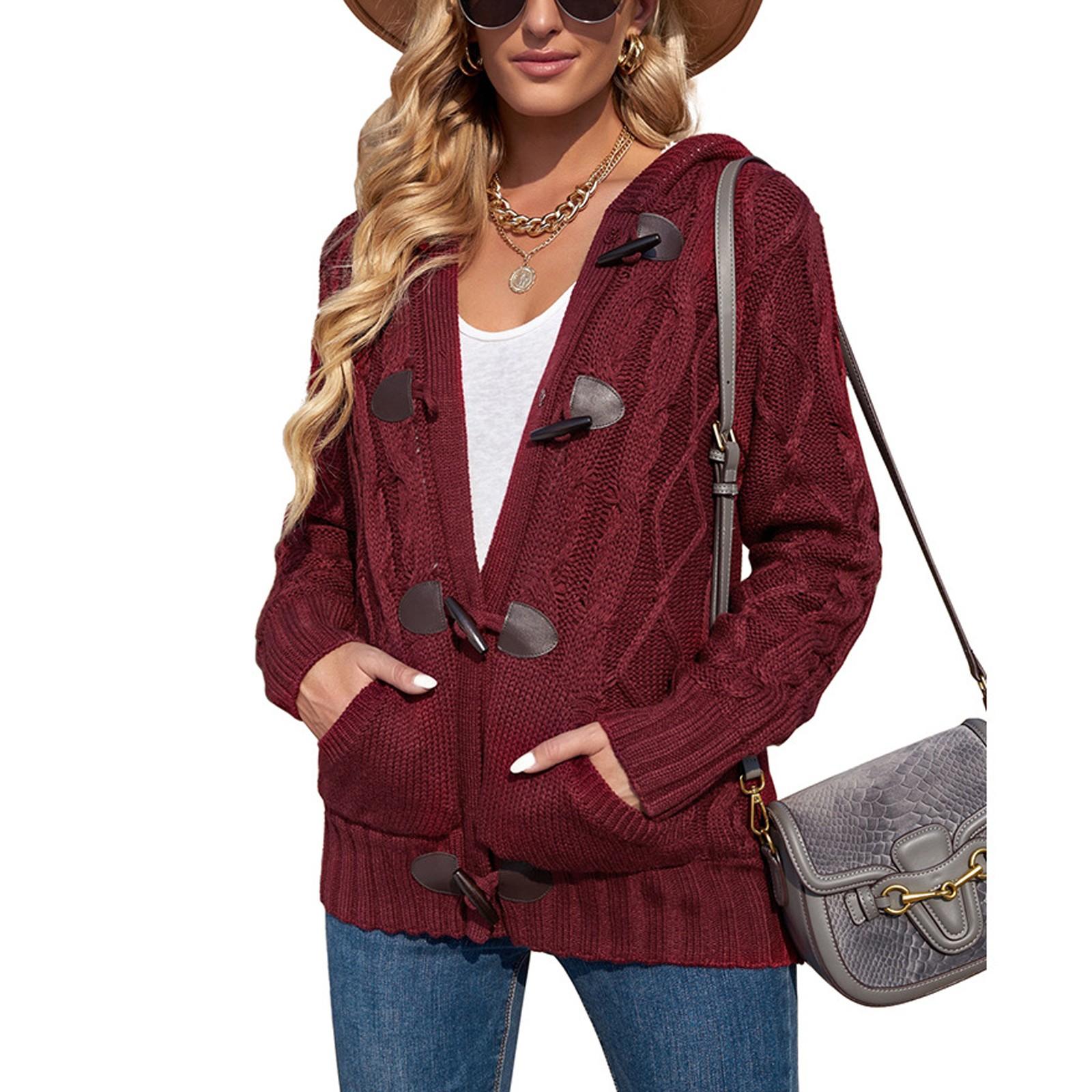 

Женские кардиганы с капюшоном на пуговицах, вязаный свитер, пальто, верхняя одежда с карманом S красный