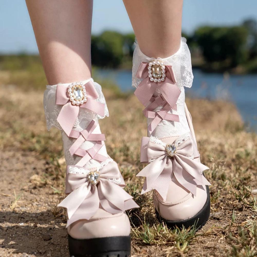 

Bow Cotton Socks Lace Summer Spring Socks Sweet Style Ankle Socks Women чорний білий колір