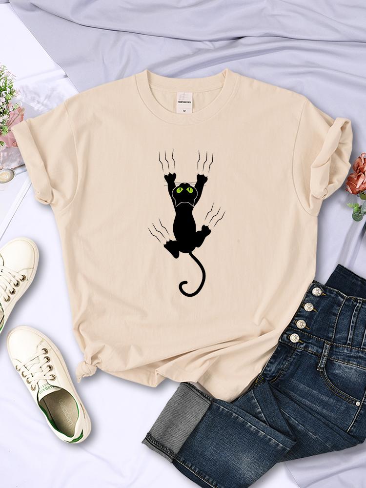 Naughty Black Cat Printed Women Tee Clothing Casual Breathable Short Sleeve Vintage Summer O-Neck Tops Fashion Womans T-Shirts