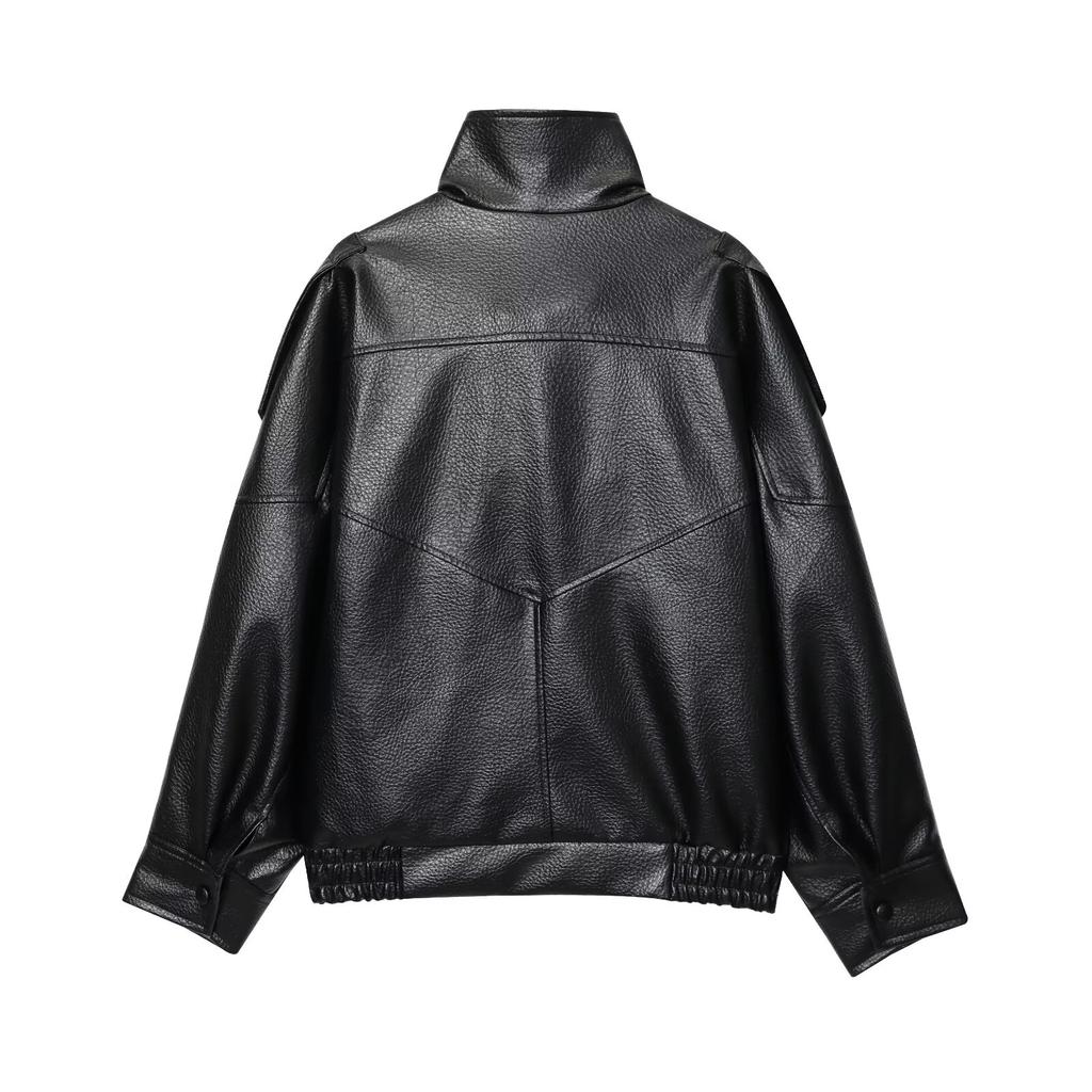 Chaquetas de Cuero para Mujer Manga Larga Botones Elásticas Abrigos Oversize Moda Otoño Invierno Streetwear