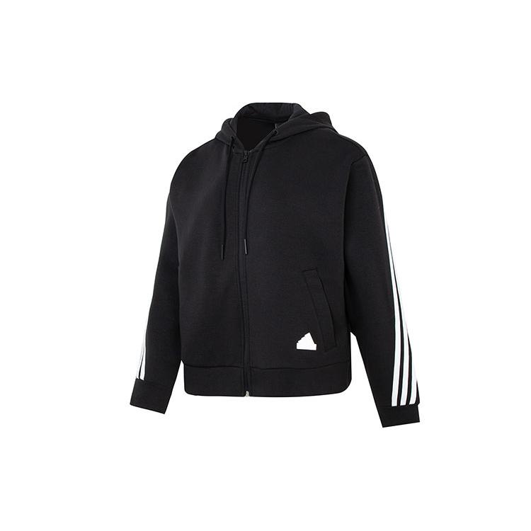 New adidas Women's Future Icons 3 Stripes Full Zip Hoodie Black HT4715