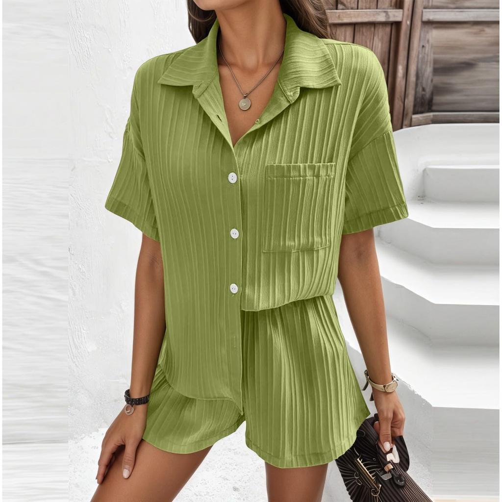 2 Piece Sets For Women T-shirt Shorts Outfits Fashion Sexy Summer Short Sleeve Pleated Midriff Suit