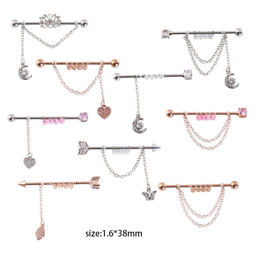 Heart Pendant Long Ear Stud Ear Bone Stud Industrial Barbell Earring Cartilage Stud Earrings