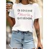 JE SUIS UNE Marie QUI DECHIRE Letter Print Women's T-shirt, Short Sleeve Crew Neck Casual Top for Summer & Spring, Women's Clothing