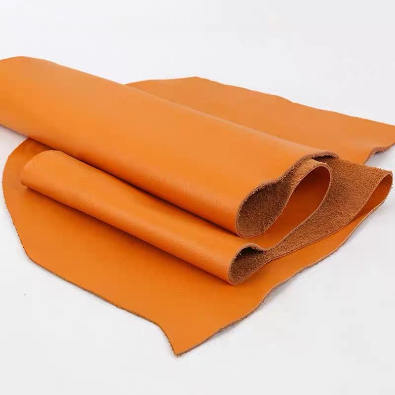 Orange Plain Cowhide Material, Whole Sofa Seat, Headboard Soft Package, Leather Fabric, Honey Orange Genuine Cowhide Material