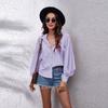 Spring Stand Up Collar Lantern Sleeve Shirt Women's Solid Color Long Sleeved Shirt Chiffon Shirt Blouses & Shirts