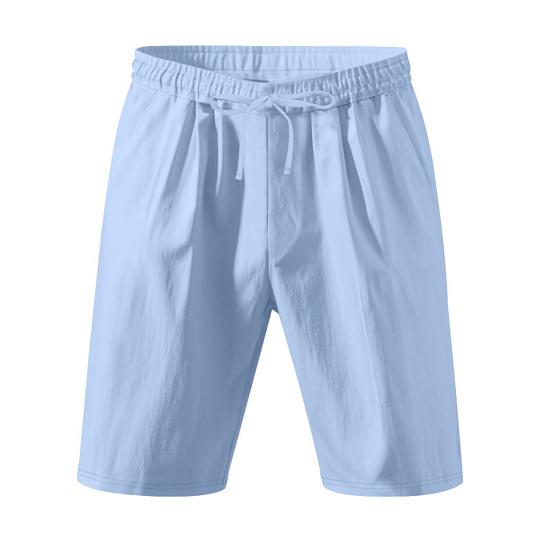 Men Summer Beach Shorts with Pockets Drawstring Elastic Waist Solid Color Versatile Casual Shorts for Daily Wear