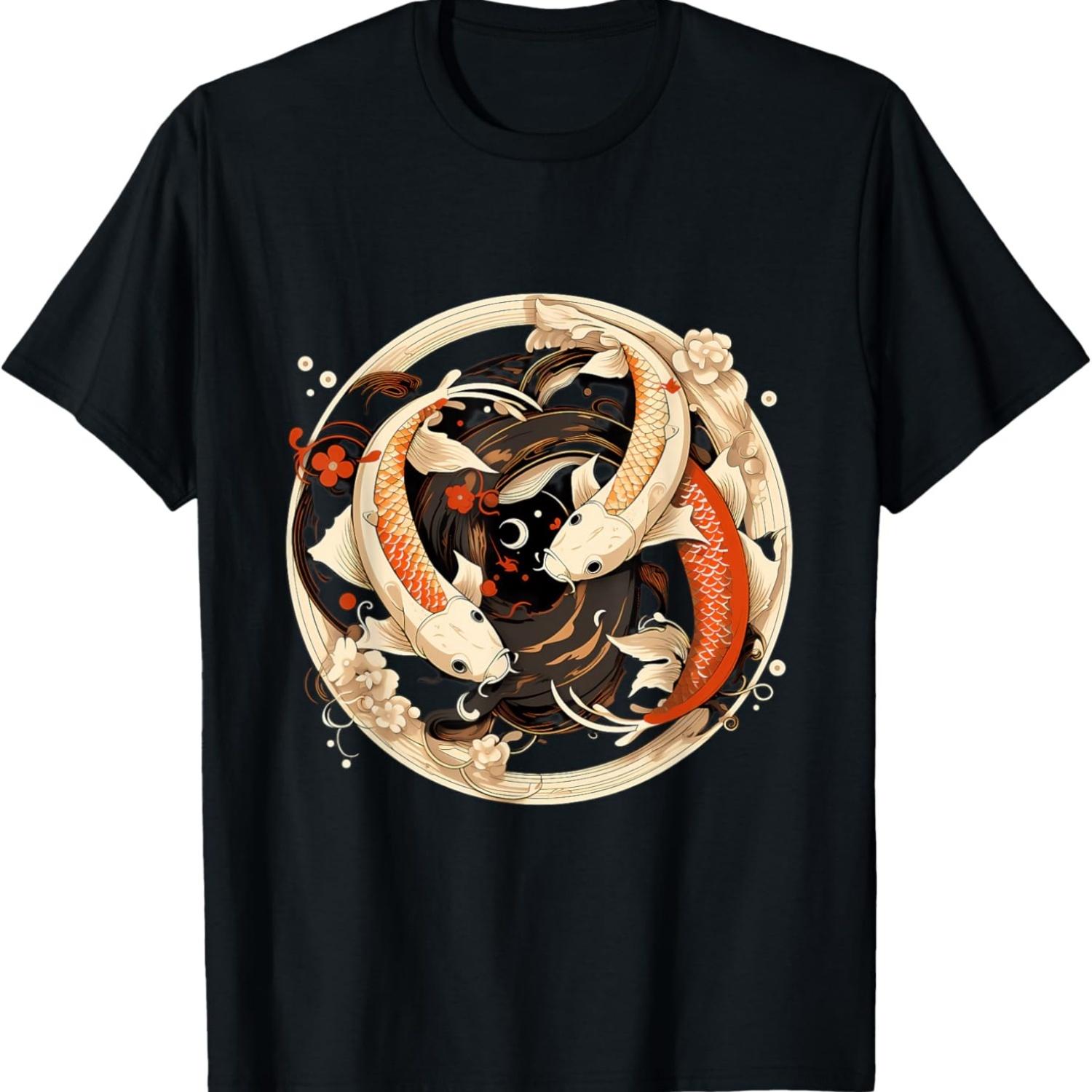 

Koi Carp Ying Yang Nishikigoi Fish Cherry Blossom T-Shirt(66) S чёрный