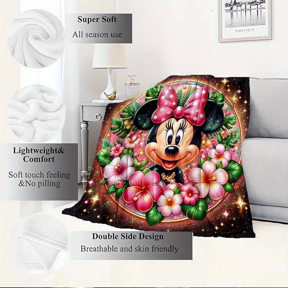 1pc Velvet Bedding Throw Blanket - Minnie Mouse Floral Design - Perfect for Sofa Cover, Home Decor Gift Idea, Cozy Warmth All Year Round