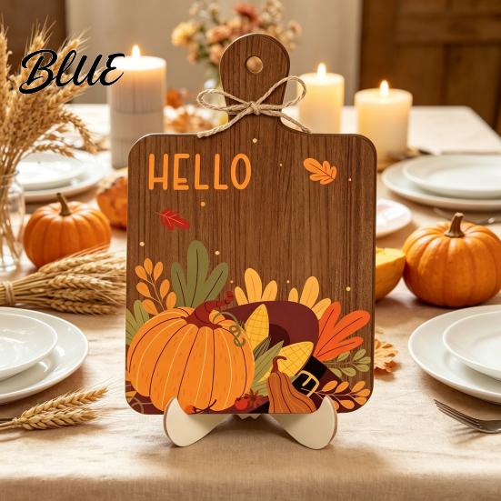 Indoor Autumn Party Decor Hello Fall Wooden Sign, Cutting Board Shape Harvest Tabletop Ornament with Supplies Hanging Rope & Stand, Rustic Farmhouse