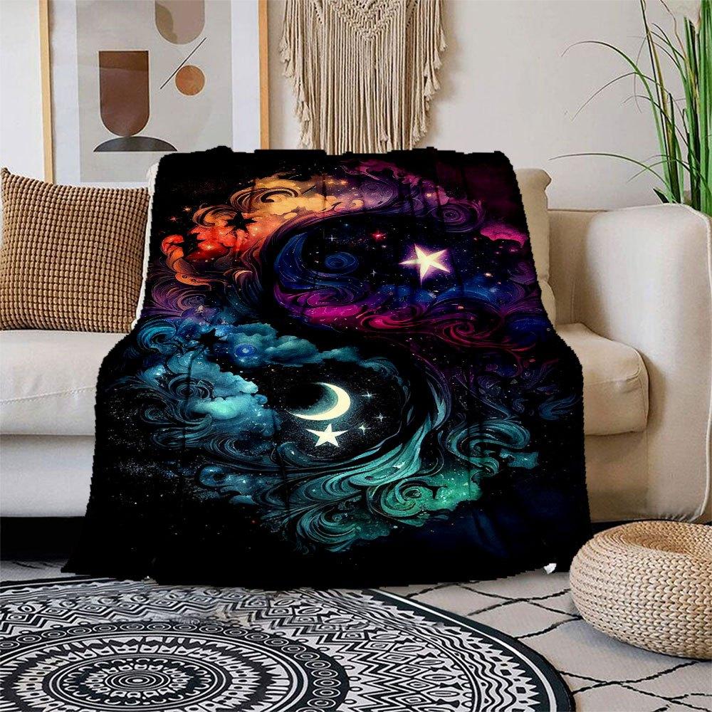 "Yin Yang Cosmic Harmony Wall Art Print"Blanket Flannel Throw Blanket for Sofa, Bed, Travel, Camping, Office