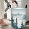 1pc Laundry Basket, Foggy Forest Landscape Design - Blue Green Soft Gray Storage Basket, Durable Fabric Foldable Storage Basket. Suitable for Bathroom