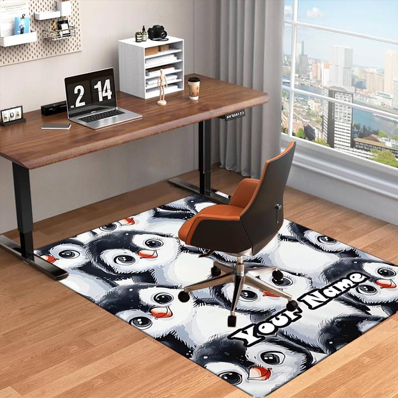 1PC Custom Name Penguin Parade Theme Floor Mat Ideal for Living Room, Game Rooms, Office, Bedroom, Floor Mat Playful Design
