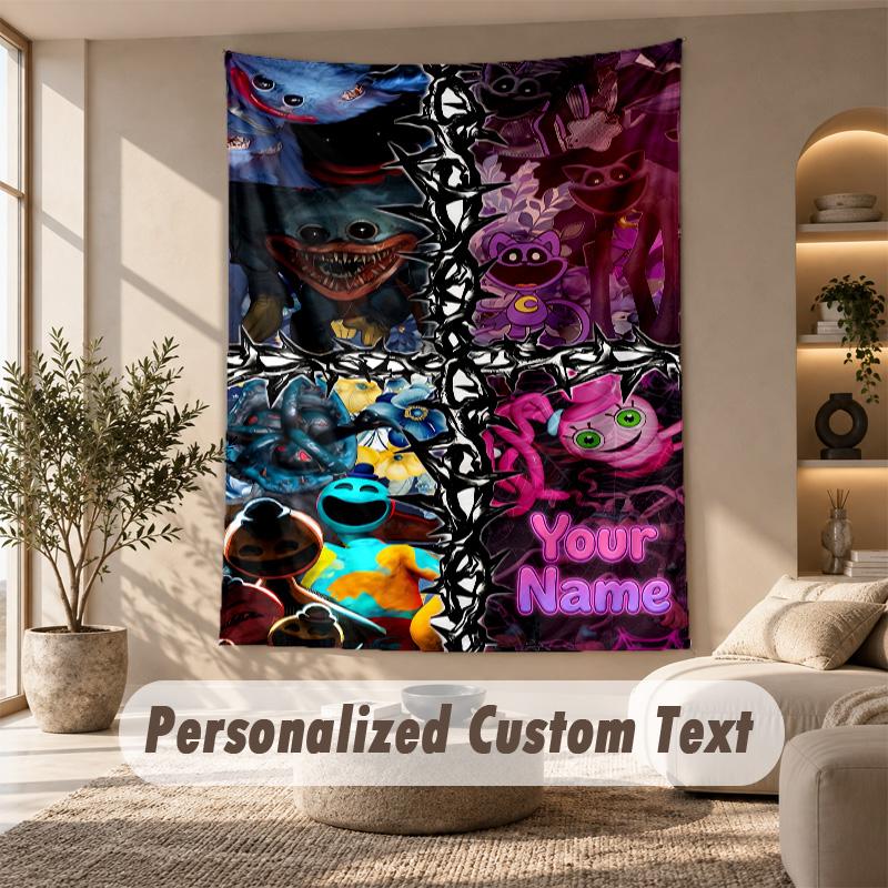 Arazzo Poppy Playtime, Testo Personalizzato su Misura, Arazzo da Appendere a Parete per Soggiorno Decorazione Murale per la Casa