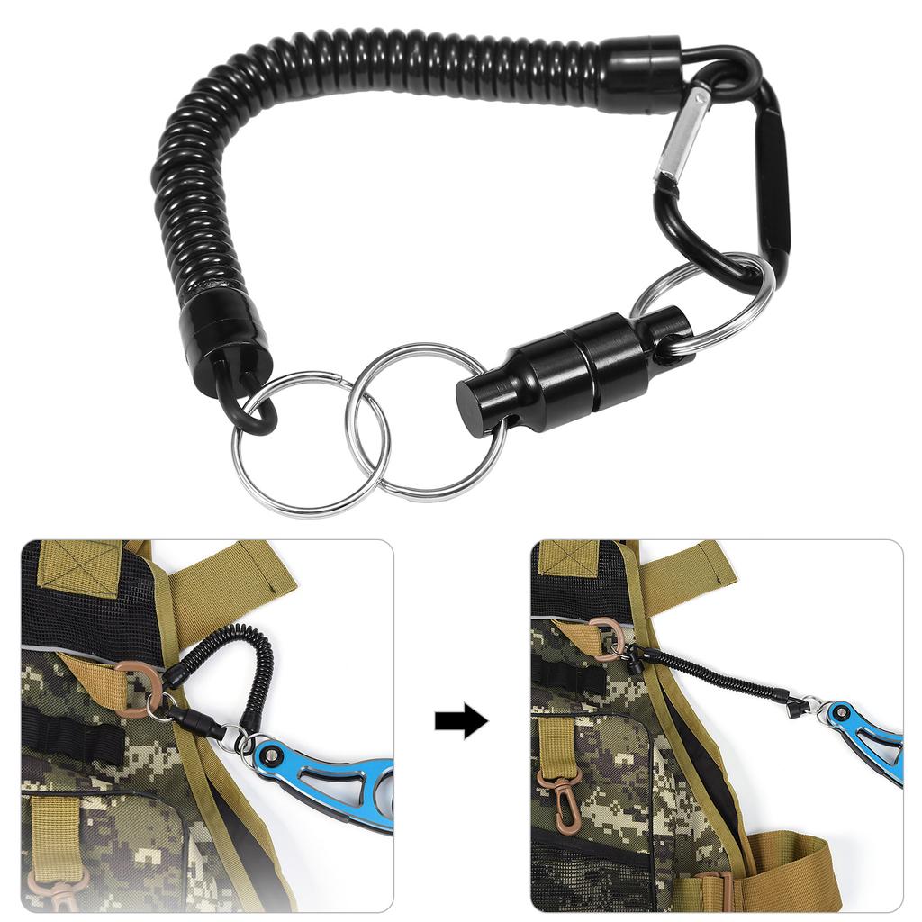2 Stück Magnetischer Netzhalter mit Spiralkordel und Karabinerclip für Fliegenfischen