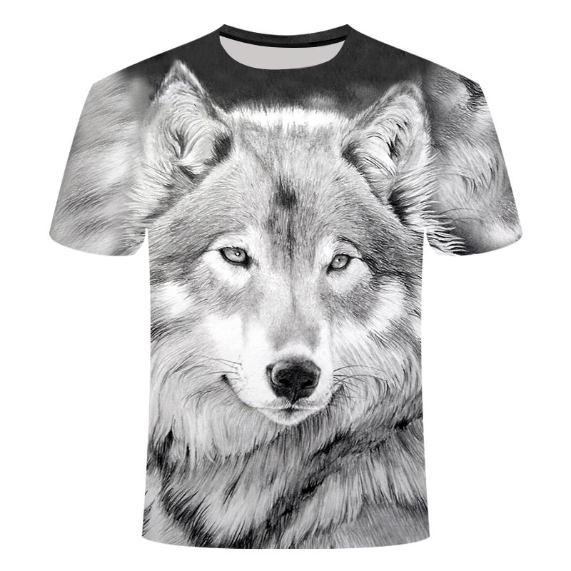 Summer Round Neck Animal Wolf Pattern 3D Print Top Fashionable Casual Short Sleeved Men's T-shirts