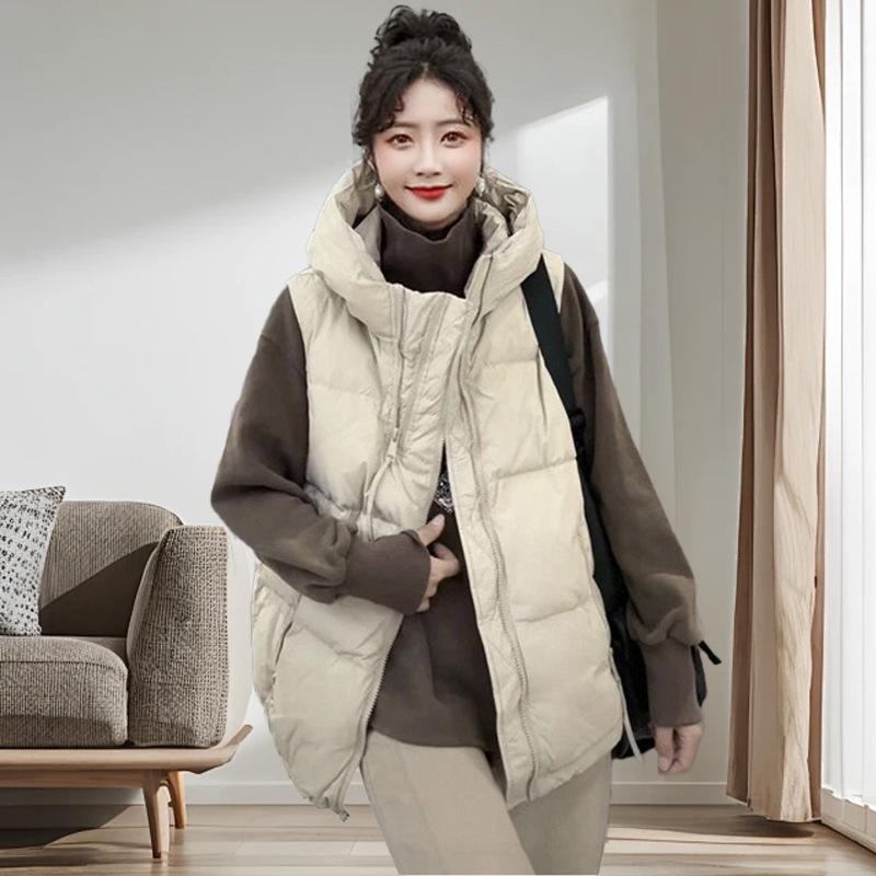 Daunenweste Damen Herbst und Winter Kurzmantel 2024 neue Weste mit Kapuze Daunenjacke Weste Modemantel
