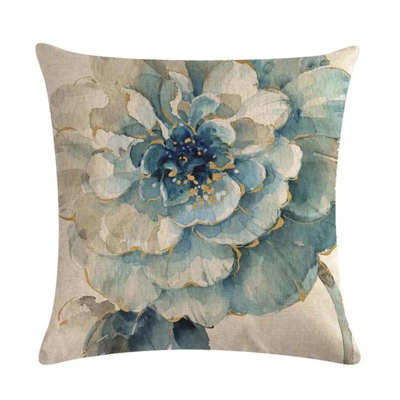 Vintage Pillowcase Printed Flower Linen Square Soft Pillow Case Sofa Seat Living Room Home Decor Cushion Cover 45*45Cm