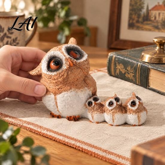 Warm Atmosphere Room Decor Parent-child Desktop Ornament Retro Style Miniature Animal Statue Owl Figurine for Desk Resin Figurines Micro Landscape,