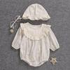 Retro Floral Baby Girl Romper with Lace Collar, Long Sleeves, and Hat - Spring/Autumn Collection
