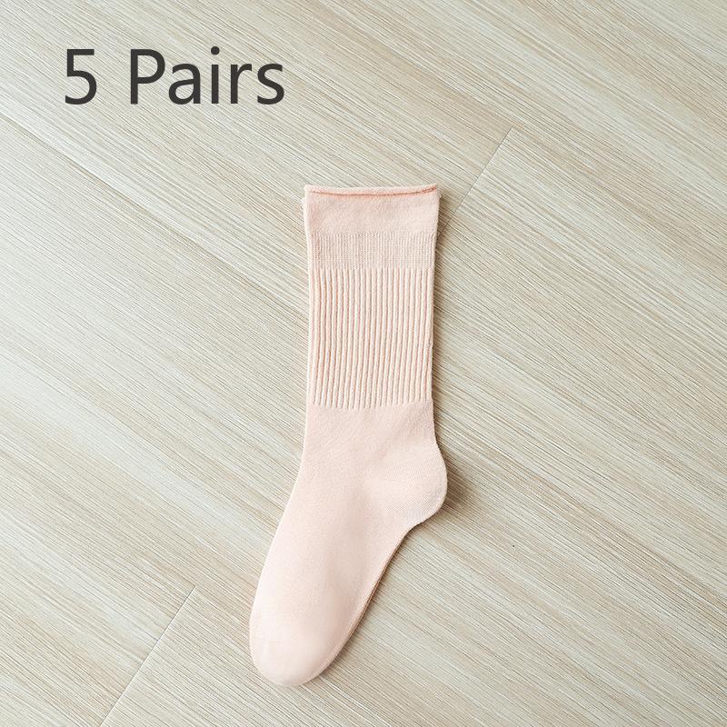 5 Pairs of Medium Length Pure Cotton Socks That Are Versatile for Women In Autumn and Winter