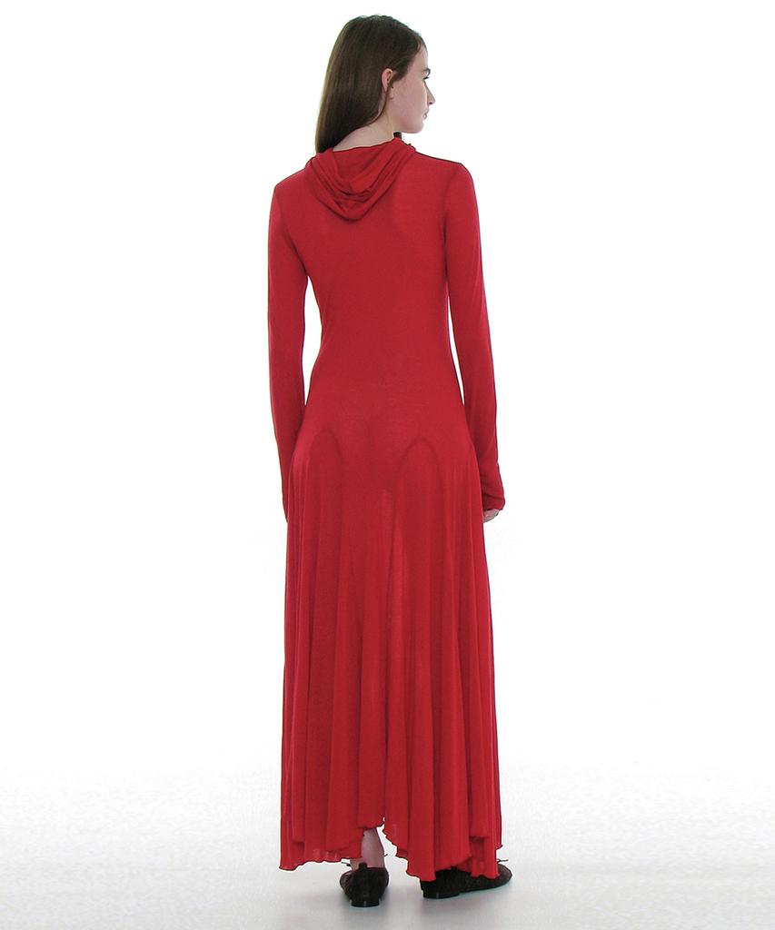 Partimento Woman Sheer Layered Hoodie Flare Dress_Red