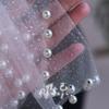 Detachable Glitter Tulle Puff Short Sleeve Cuffs, Mixed Size Pearl Beaded Sheer Arm Covers for Wedding Bridal Evening Dress