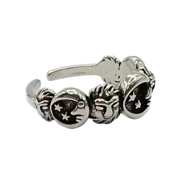 Yin Taifei Thai Silver Retro Star & Moon Adjustable Ring for Men & Women
