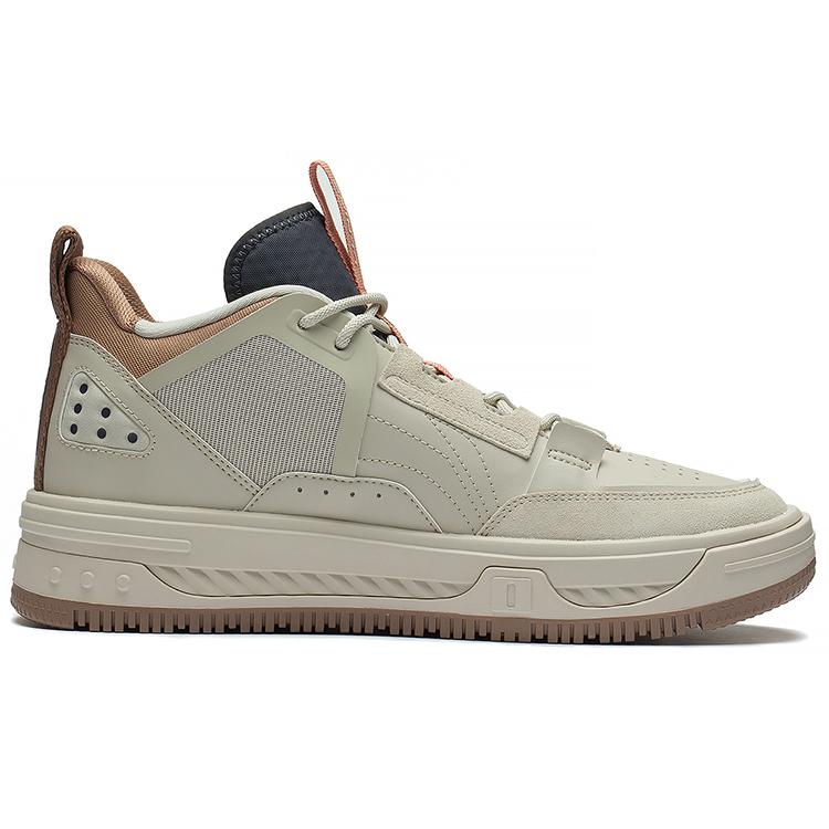 Li Ning Textile, Synthetic Leather Slip Resistant Cushioning Height Increasing High top Skateboard Shoes Men's Gray AGCS239-2