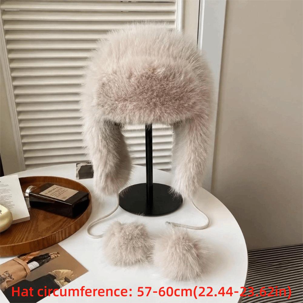 Warm Fluffy Bomber Hat Imitation Mink Fur Cold Weather Hat Fashion Winter Cycling Hat  for Women