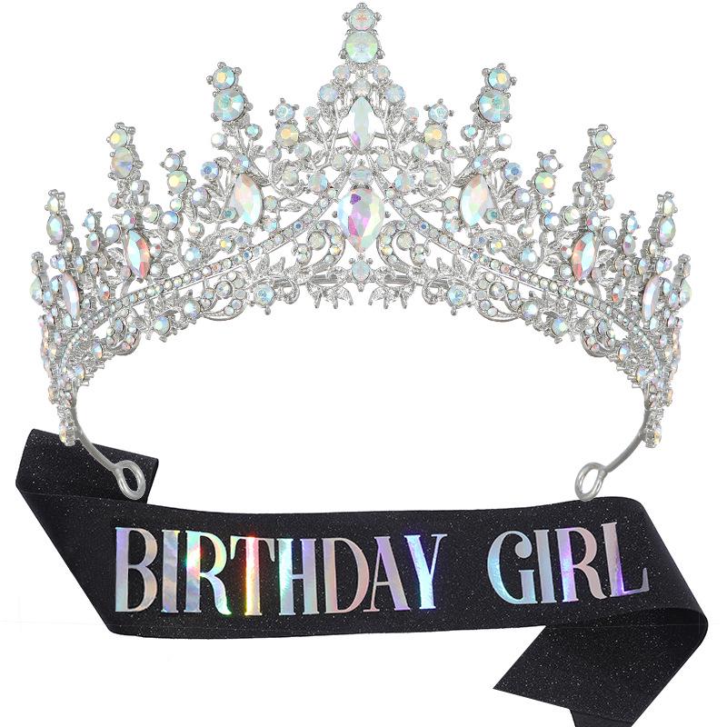Luxury Crystal Crown & Sash Set for Birthday Girl