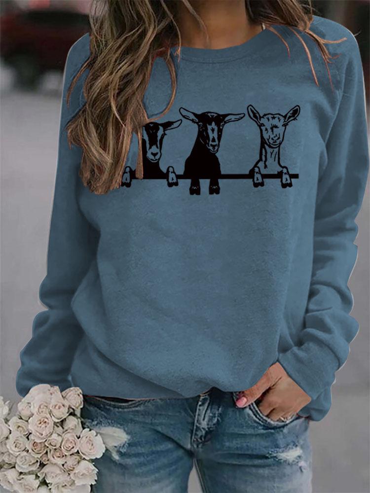 Women's Alpaca Print Round Neck Hoodie - Cute Casual Pullover for Autumn & Winter