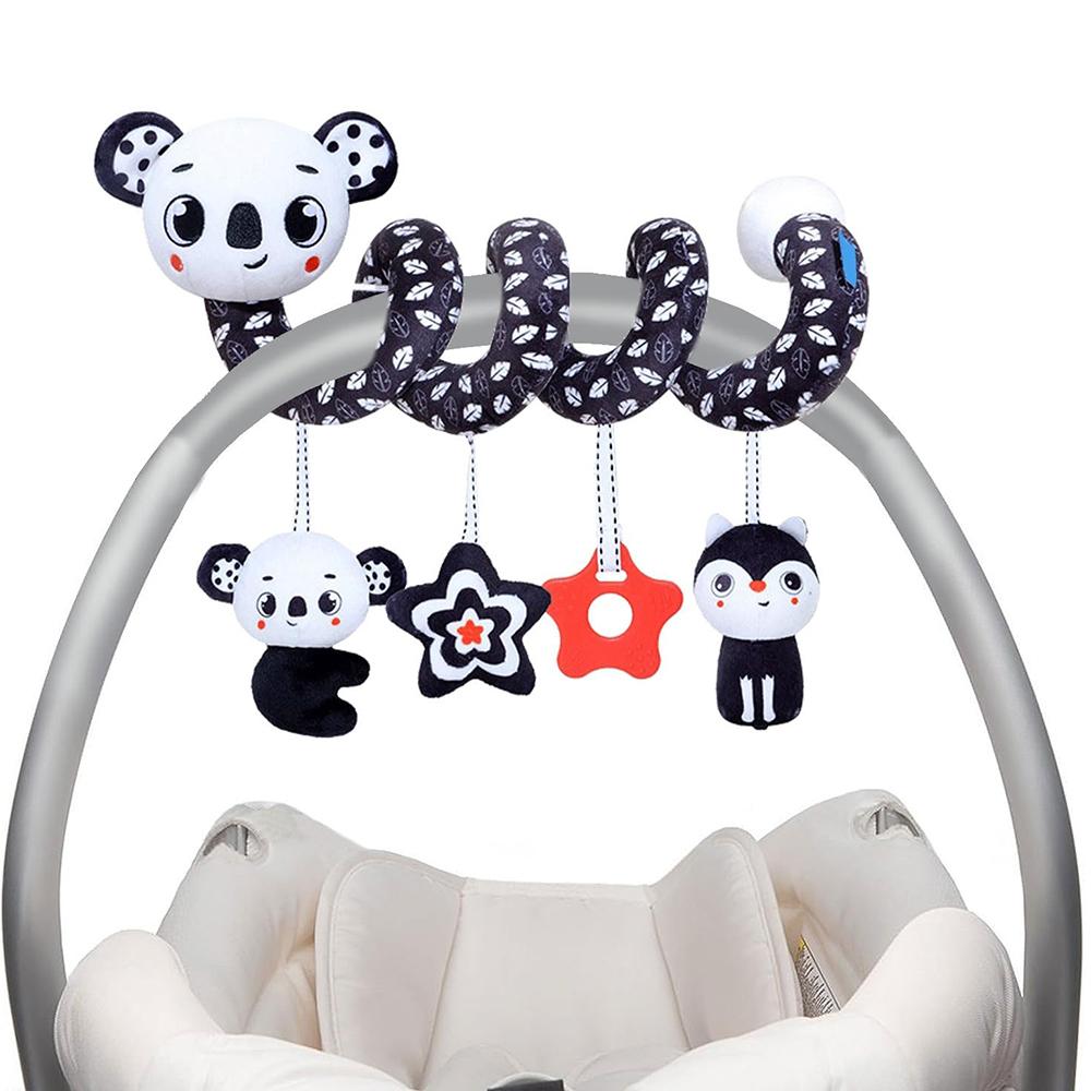 Newborns Spiral Hanging Activity Stroller Toy Baby Carseat Toy Black & White Lion Koala Rattle for Crib Mobile Sensory Toy Gift