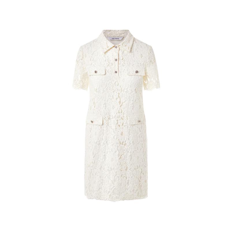 Langzi Lapel Short Sleeve Lace Dress M