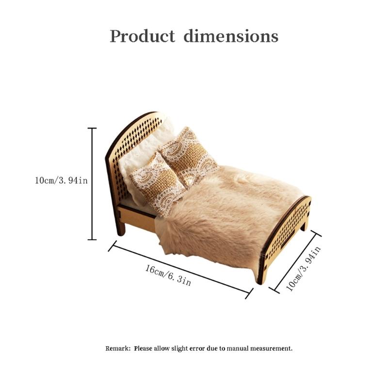 Unpainted Wooden Double Bed with Bedding Doll House Bedroom Furniture for Children Creative Play and Learning Activity